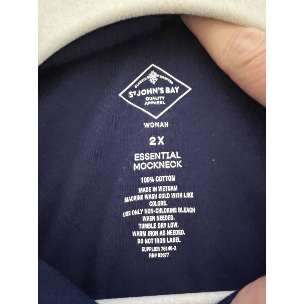 St. Johns Bay Womens 2X Essential Mockneck Long Sleeve Shirt Cotton Navy New - Picture 6 of 6
